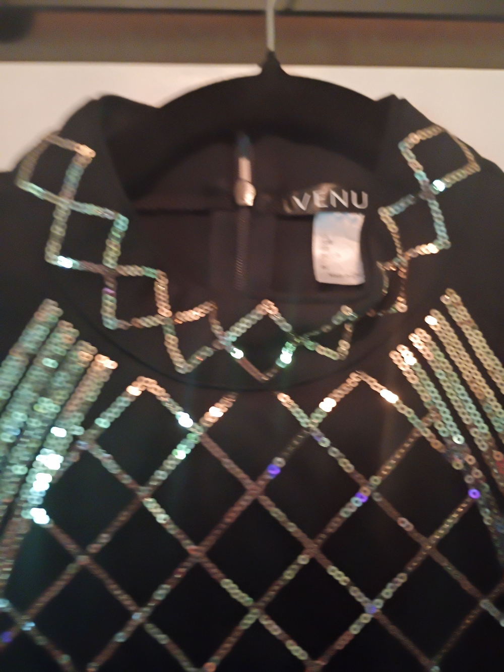 VENUS Black Mini Dress with Gold Sequin Grid Accents - Picture 6 of 8
